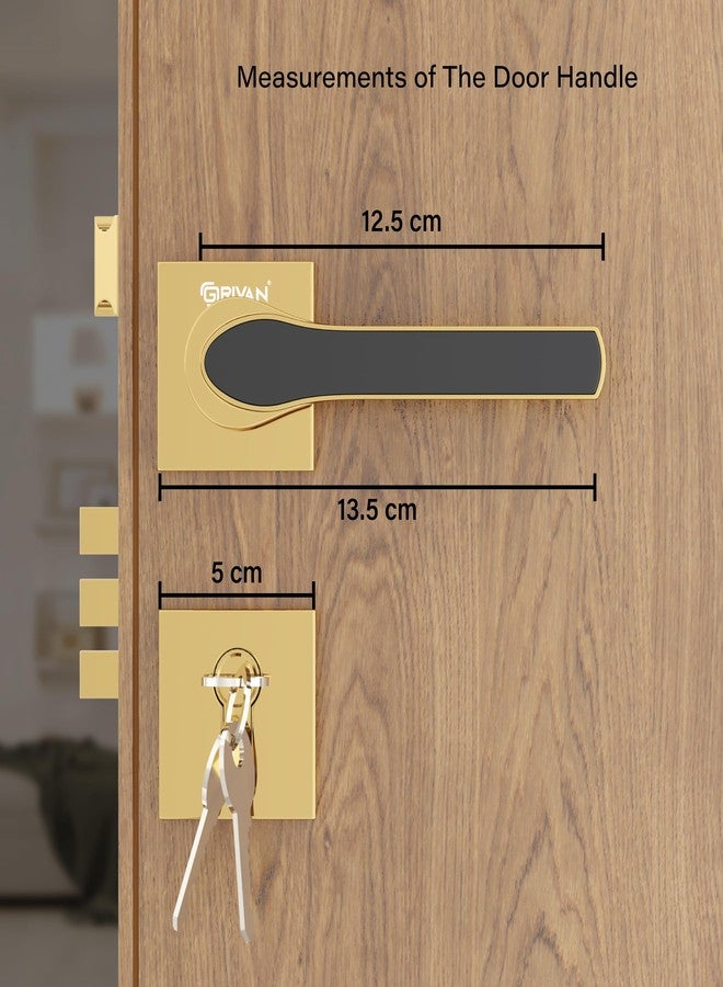 GRIVAN Luxury Door Locks for Main Door, Mortise Door Lock Set with 3 Brass Keys, Bedroom Door Lock, Handle Lock for Home/Office/Hotel (Gold Black Finish) | 2 Years Warranty - Image 4
